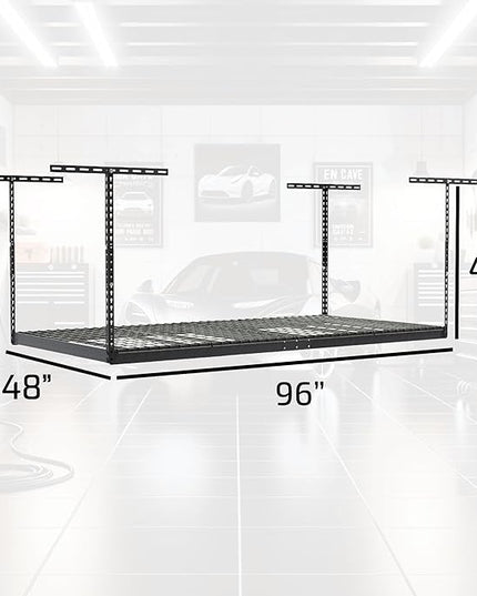 2-Pack 4 x 8 MonsterRax Overhead Garage Storage Rack, Ceiling Racks for Garage, Organization Shelving, Adjustable Hanging Shelf, Grey, 24"-45" Height Adjustment