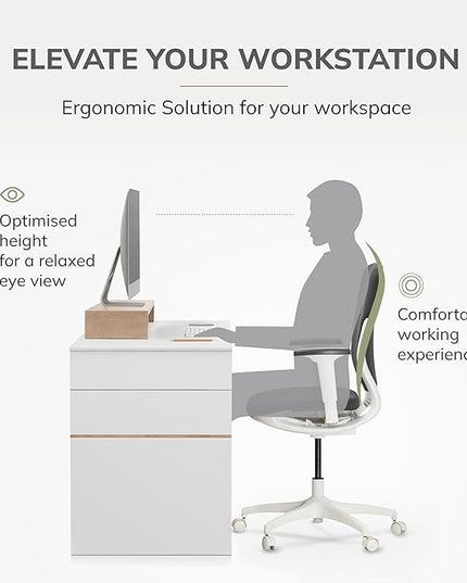 Anji Mountain Wooden Monitor Stand - Elegant Monitor Riser, Perfect Monitor Stand for Desk Organization, Durable Wood Construction monitor stands, Enhances Ergonomics and Workspace Efficiency,Biscotti