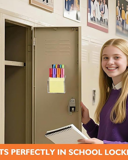 Ameceres Magnetic Pen Holder Classroom Organization Acrylic Marker Holder for Whiteboard Refrigerator Locker Accessories Pencil Dry Erase Marker Basket (1 Compartment * 2)