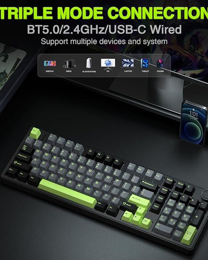 AULA F99 Pro Wireless Mechanical Keyboard with Knob,Creamy Sound,Tri-Mode BT5.0/USB-C/2.4GHz Hot Swappable Keyboard,Gasket Structure,RGB Backlit Computer Gaming Keyboards