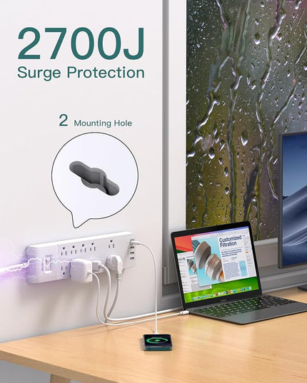 Power Strip, Addtam Surge Protector with 10 Outlets and 4 USB Ports, 6 Feet Extension Cord with Flat Plug, 2700 Joules, ETL Listed, White
