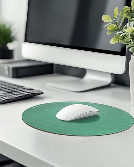 Mouse Pad，Round Mouse Pad，PU Mouse Pad，Leather Mouse Pad with Stitched Edge Micro-Fiber Base with Non-Slip Waterproof，Mouse Pad for Computers，Laptop，9 x 9 Inch (Turquoise)