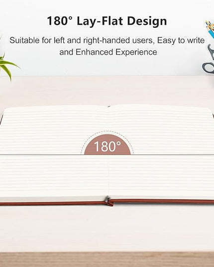 RETTACY Lined Journal Notebook, 192 Numbered Pages, A5 Medium Size (5.7'' x 8.3''), for Men & Women, Journaling, Writing, Work & Office, Leather Hardcover, 100 GSM Thick Paper (Brown)