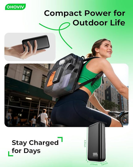 Portable Charger 50000mAh Power Bank - 22.5W Fast Charging External Battery Pack,USB-C Portable Phone Charger for iPhone 17/16/15/14/13 Pro Android Samsung, for Travel Camping Essential