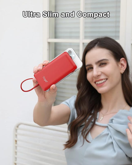TG90° Portable Charger 10000mah Cell Phone Battery Backup, Ultra Slim Power Bank with Built in Cables(No AC Plug), Portable Phone Charger Battery Packs Compatible with iPhone Android Phones