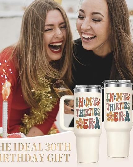 Shqiueos 30th Birthday Gifts for Women 40oz Tumbler with Handle and Straw Lid, 30 Year Old Gifts for Her, Best Friend, Sister, Daughter, 30s Birthday Decoration-In My Thirties Era Cup Water Bottle