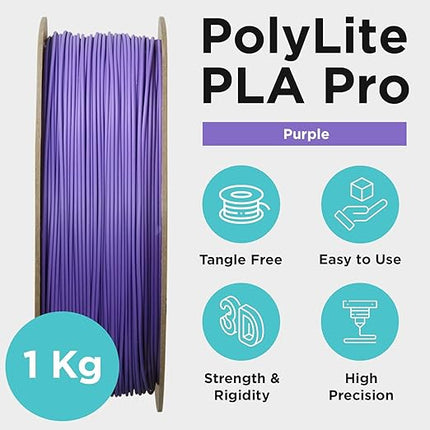 Polymaker PLA PRO Filament 1.75mm 1kg, Tough & High Rigidity Purple 3D Printing Filament, PolyLite PLA PRO 3D Printer Filament 1.75mm, Print with Most 3D Printers