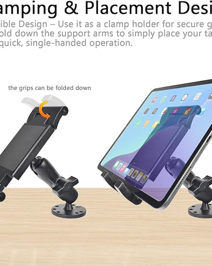VAUBORTTI Heavy-Duty Tablet Mount, Aluminum Arm, Screw-Locked Holder, Industrial AMPS Base – Fits RAM B Size – Truck, Car, RV Dash, Desk, Wall Mount – 7–12.9" iPad Pro, Air, Mini, Galaxy Tab Holder
