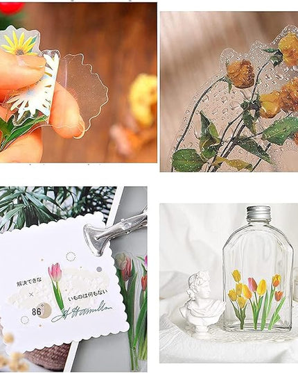80 Pieces Natural Flower Stickers for Scrapbooking, Self-Adhesive Scrapbooking Stickers Supplies Journal for Adult Card Making Letters DIY (Style A)