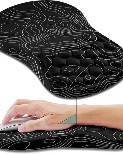 Hokafenle Ergonomic Mouse Pad Wrist Support, Wrist Rest Mousepad for Carpal Tunnel Pain Relief with Integrated Memory Foam Slope Massage Bulge (11.8x7.9 inch,Topographic Contour)