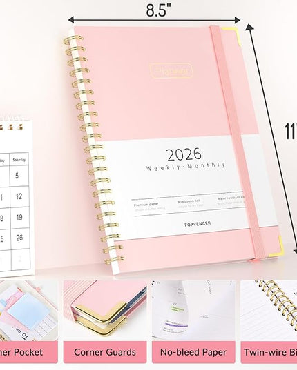 Forvencer 2026 Planner, Hardcover Calendar Planner Weekly and Monthly, Jan 2026 - Dec 2026, 8.5" x 11", Spiral Agenda Book with Tabs, Exquisite Daily Journal Organizer for Home School, Navy Blue