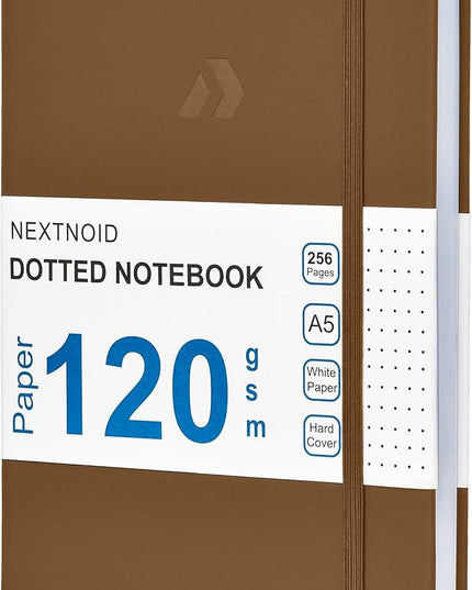 Nextnoid Hardcover Dotted Notebook Journal - 120 GSM Thick Paper, Medium A5(5.7" x 8.3"), 256 Pages - Perfect For Handwriting, Diagrams, Note-Taking and To-Do Lists (Dot, Brown)
