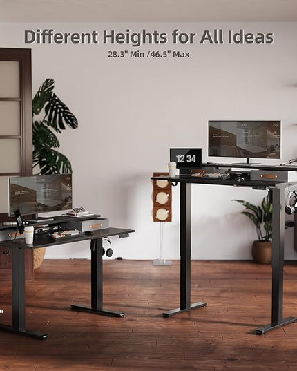 Claiks Electric Standing Desk with 2 Drawers, Adjustable Standing Desks with Storage, Height Adjustable Stand up Desk for Home Office with 2 Hooks,55 Inch Black