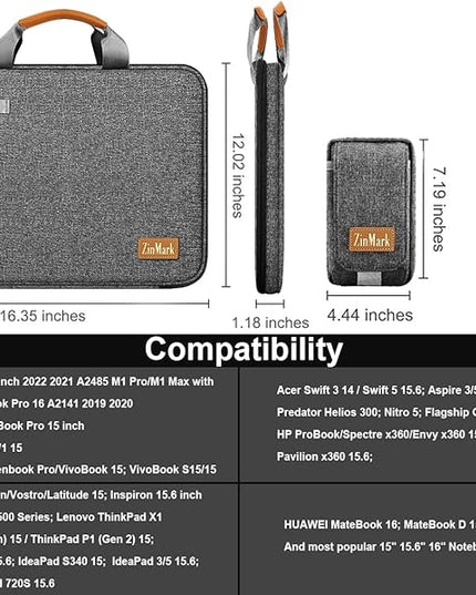Laptop Case 15.6 Inch Briefcase Military-Grade Protection with Detachable Belt Bag, Compatible All Model of 15-16 Inch MacBook Pro and Most Popular 15.6 Inch Notebooks Chromebooks (Gray Black)