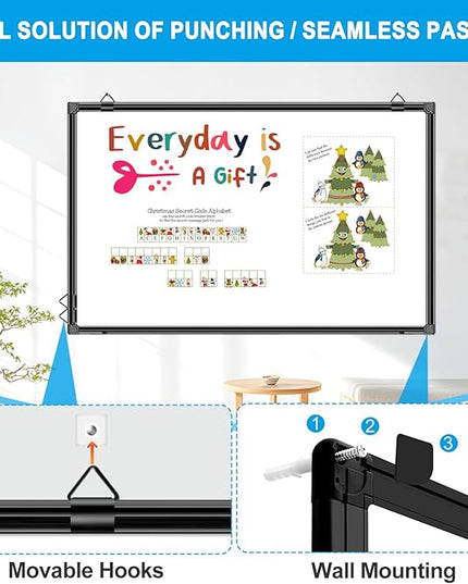 H-Qprobd 48"x24" Magnetic White Board Dry Erase Wall Mount Whiteboard - Office Home Classrooms White Board Hanging Writing Board with Black Aluminum Frame