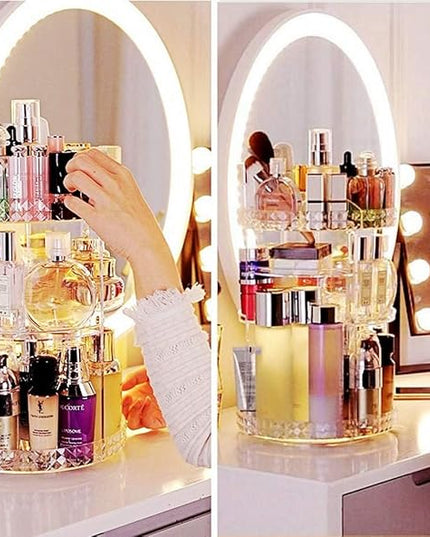 ZHIAI 360 Rotating Makeup Organizer, Large Capacity Cosmetics Organizer for Perfume Holder Organizer Countertop, DIY Adjustable Bathroom Makeup Carousel Holder Rack, Clear Diamond