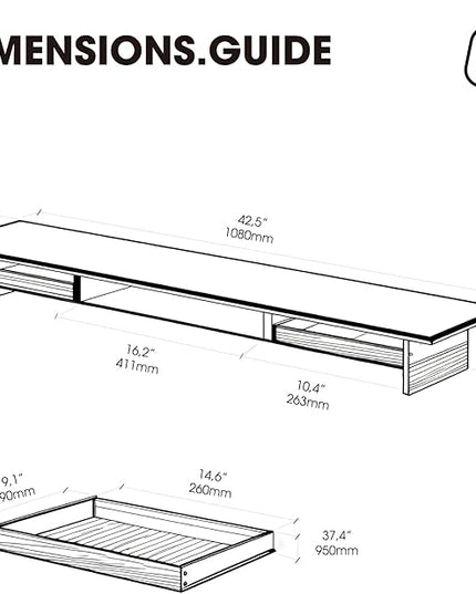 Fenge Dual Monitor Stand with Drawer, 42.5 Inch Large Monitor Riser with Acrylic Legs Supports, Computer Stand for Desk, 2 Tier Wood Desk Shelf with Storage Organizer for PC, Laptop, Printer, TV