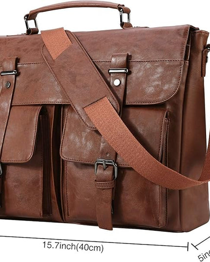 Leather Messenger Bag for Men,15.6 Inch Vintage Laptop Bag Briefcase Satchel