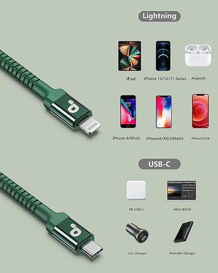 PRAKIE USB C to Lightning Cable 6FT 2Pack USB-C Fast Charger Cable Mfi Certified Type C to Lightning Cord USBC for iPhone 13 12 11 Pro Max Mini X XS XR 8 Plus 10 SE iPad 8th (Green)