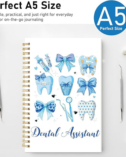 Dental Assistant Gift Notebook - Teeth Blue Bow Journal Dental Assistant Accessories Dentist Gifts for Women School Office Stationery Supplies for Students Teacher 5.5 x 8.3 Inches