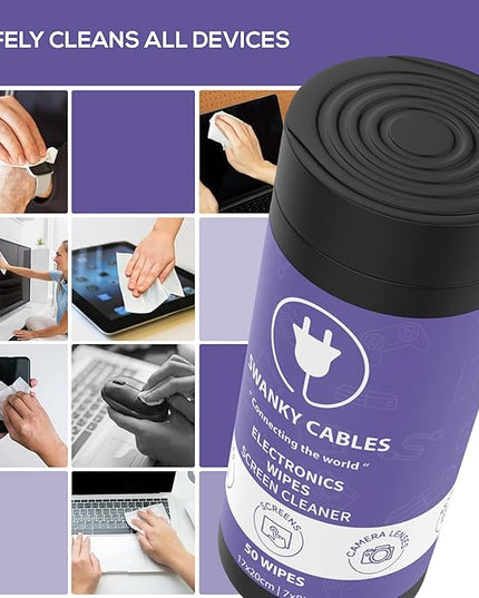 Screen Cleaner Wipes: Electronic Wipes for Screens - Computer Screen Wipes for Lens, Phone, Tv Screen and Monitor Cleaning - Tech Wipes & Microfiber Cloth (Canister, 100 Count)