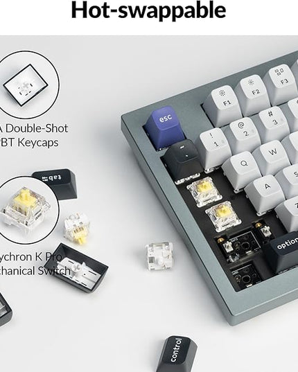Keychron Q5 Pro QMK/VIA Wireless Custom Mechanical Keyboard, 96% Layout with Programmable Knob, KSA Double-Shot PBT Keycaps with Hot-swappable K Pro Banana Switch for Mac Windows Linux - Gray