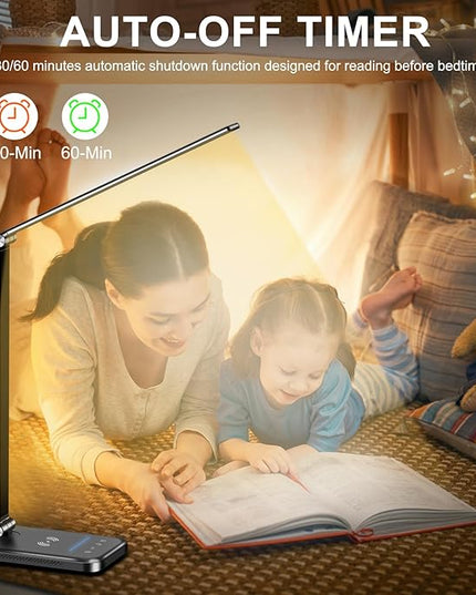 AFROG 8-in-1 4th Gen Multifunctional LED Desk Lamp with 10W Fast Wireless Charger,USB Charging Port,1200Lux Super Bright,5 Lighting Mode,7 Brightness，40 Min Timer,Night Light Function,5000K