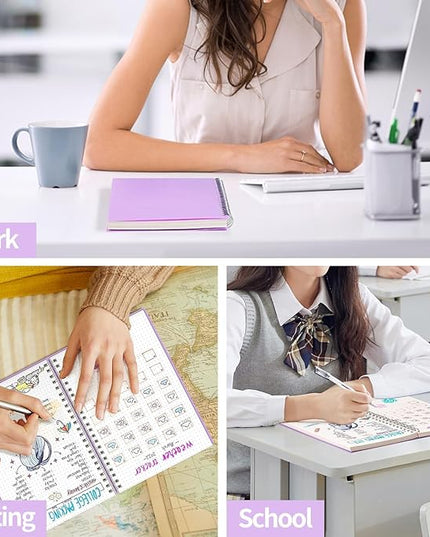 AHGXG Bullet Dotted Journal - Dot Grid Spiral Notebook A5, 160 Pages, 100 GSM Thick Paper, Waterproof Plastic Cover Journals for Bullet Journaling, Sketching, 5.7" x 8.3", Purple