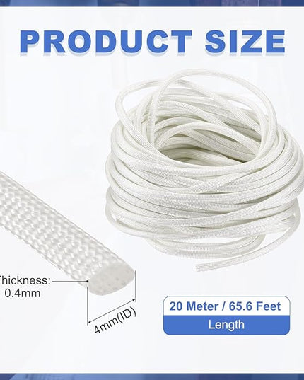 uxcell Insulation Cable Protector,4mm/0.16 Inch-20m/66 Feet High Temp Fiberglass Sleeve White