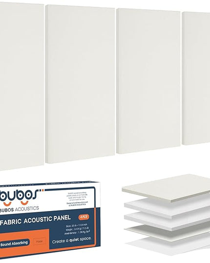 BUBOS 4 PCS Acoustic Panels,23.6''x11.8'' Fabric Soundproof Wall Panels,Self-adhesive Sound Absorbing Panels for Studios, Office, Home Theater, Fabric-Clad Off-White