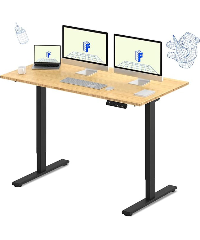 FLEXISPOT E3 Bamboo Dual Motor 60 x 30 Electric Standing Desk Sit Stand Up Desk, Holds 220 lbs, Adjustable Height w/Memory Presets, Solid Bamboo Desktop & Black Frame, Ships in 2 Boxes