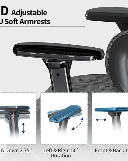 PatioMage Ergonomic Office Chair, Big and Tall Desk Chair with Adjustable Lumbar Support & Seat Depth, High Back Computer Chair, Swivel Mesh Chairs with Wheels for Home Office, Black