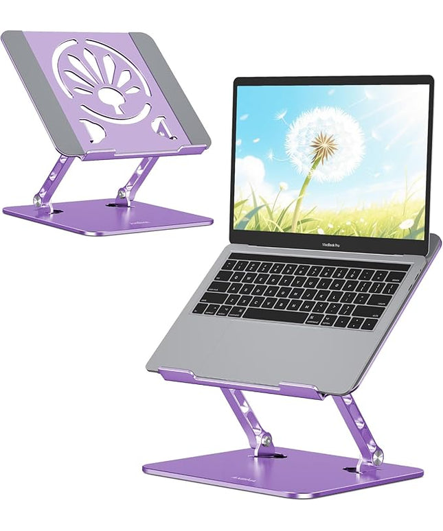 Aluminum Laptop Stand for Desk – Adjustable Ergonomic Laptop Riser, Foldable & Portable Holder Fit for MacBook & 10"-16" Laptops for Office, Home & Travel,Purple
