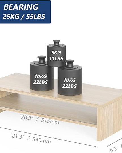 FITUEYES Monitor Stand - 2 Tier Computer Monitor Riser with 21.3 Inch Shelf, Wood Desktop Stand for Laptop Computer Screen, Desk Organization, Office Supplies
