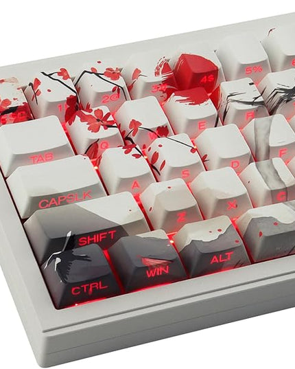 PBT Keycaps - Side Print Keycaps, Shine Through Custom Key caps 75 Percent, Ink Painting Keycap Set Dye Sub & Double Shot, 131 Keys Cherry Profile Keyboard Keycap for Mechanical Keyboard, Wuxia