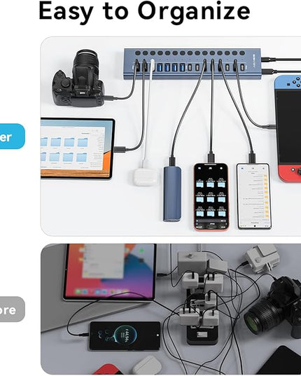 Powered USB 3.2 Hub, ACASIS 16 Ports USB 3.2 Hub(8 USB-A 3.2 Ports+8 USB-C 3.2 Ports), Aluminum USB Hub Powered with 96W Power Adapter, USB Hub for PC/Laptop, Computer, Flash Drive, Printer, Camera