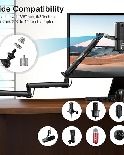 Microphone Arm,Aokeo AK-55i Desk Low Profile Adjustable Mic Boom Arm Stand,Suitable For Blue Yeti,Snowball iCE, HyperX QuadCast,SoloCast,Elgato Wave,Etc