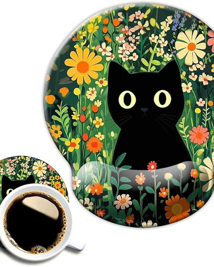 Ergo Comfort Gel Wrist Rest Mouse Pad-Ergonomic Office Mousepad with Wrist Support-Non-Slip, Design Desk Accessories Mat for Home&Game Decor Cute Black Cat