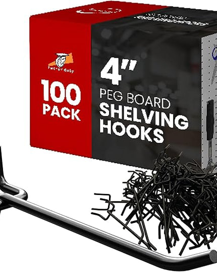 FactorDuty 4" Length Steel Black PEG Board Pegboard Shelving Hooks Wholesale Lot 20 lbs PEG Hooks Organizer Tools for Craft Storage, Garage, Kitchen, Tools and More