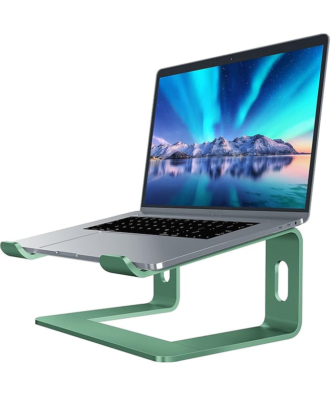 SOUNDANCE Laptop Stand, Aluminum Computer Riser, Ergonomic Laptops Elevator for Desk, Metal Holder Compatible with 10 to 15.6 Inches Notebook Computer, Green