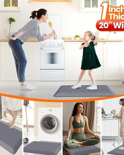 StepRite 1” Thick Kitchen Mats for Floor, Anti Fatigue Kitchen Rugs, Non-Slip,Heavy Duty Waterproof Kitchen Rug, Standing Desk Mat, Gifts for Friends, Family, Home, Kitchen, Office (32" x 20", Grey)
