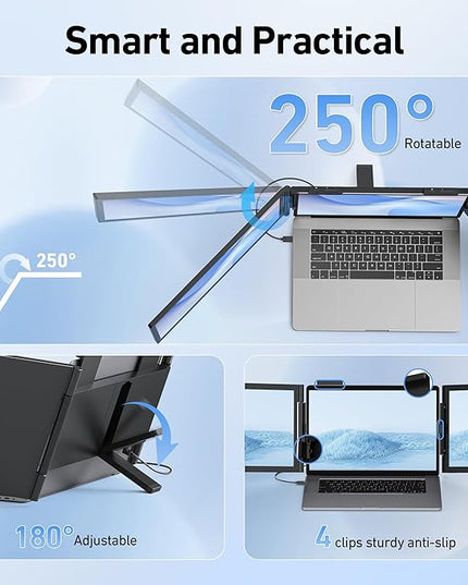 Pornitor Laptop Screen Extender, 14’’ FHD 1080P Triple Portable Monitor for Laptop with Ultra-Slim IPS Display, USB-C Plug and Play Multi Screen Attachment for 14"-16.5" Laptops