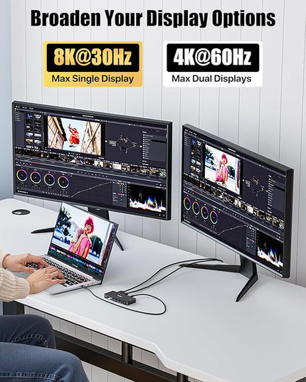 ZIUMIER USB C Docking Station Dual Monitor, 12 in 1 Laptop Docking Station - Single 8K or Dual 4K Displays, 1 HDMI, 1 DP, 100W PD, 3x10Gbps USB-A/C Data, 5Gbps USB-A Data, Ethernet, Audio, SD/Micro SD