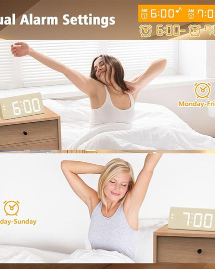 fomobest Wooden Digital Alarm Clock with Dual USB Charging Ports, DST, Dimmable, Snooze, Modern Large Time Display LED Clock for Kids Bedrooms, Living Room, Desk, Table, Bedside, Nightstand (Bamboo)