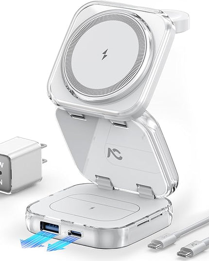 5-in-1 Wireless Charger for MagSafe, AC ISLAND Portable Travel Charging Station, 35W Max Fast Foldable Magnetic Stand, Evolved for iPhone 17-12 & Air Series, Apple Watch, AirPods (with 35W Adapter)