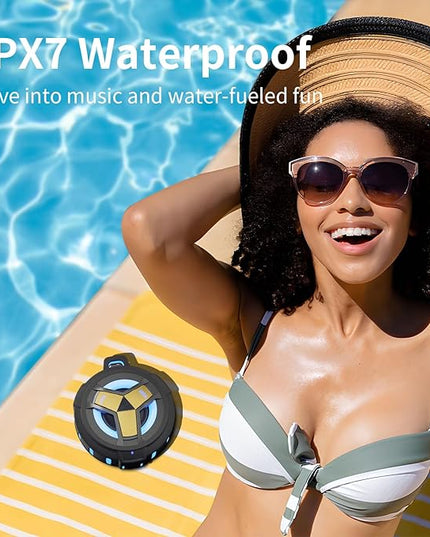 EBODA Waterproof Bluetooth Speaker, Shower Wireless Speaker, IP67 Waterproof, LED Light, Floating, Portable Speakers for Travel, Pool, Beach, Kayak, Gifts for Men-Black Golden Special Edition