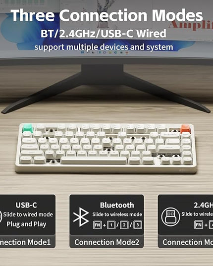 nuphy Node75 Wireless Mechanical Keyboard, 75% Hot Swappable Custom Keyboard, 82 Keys Computer Gaming Keyboards, Supports Touch Gestures, PBT Keycaps, RGB Backlit, Bluetooth/2.4GHz/USB-C