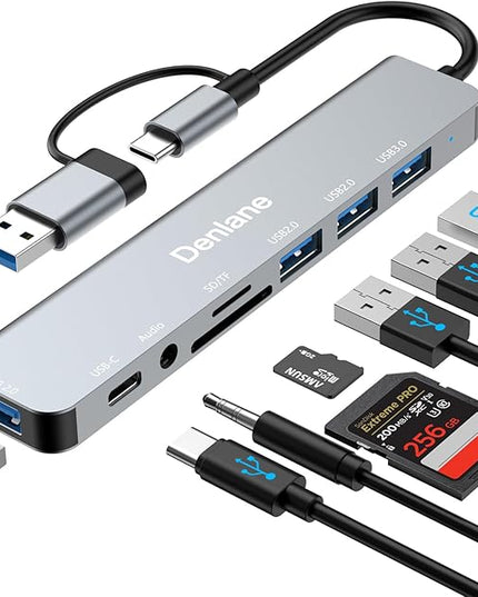 USB C Hub USB Hub 3.0 for Laptop, Upgrade 8 in 2 USB Splitter with USB-C/4 USB A Port Extender, TF/SD Card Slot, 3.5mm Audio Adapter, USBC USB Dongle for PC/Mac/MacBook/Laptop/iPad/Tablet