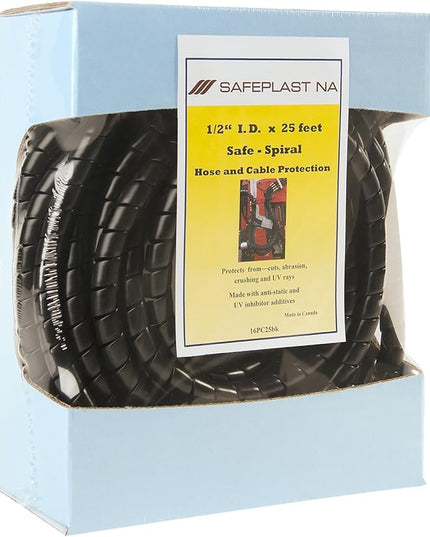 Caplugs SPPC Series – Safeplast Safe-Spiral Pre-Cut Spiral Wrap, Hose & Cable Protector, Black HD-PE, 0.67" OD x Six 25' Pre-Cut Lengths (Total Length 150'), Hydraulic & Pneumatic Hoses (16PC25bk)