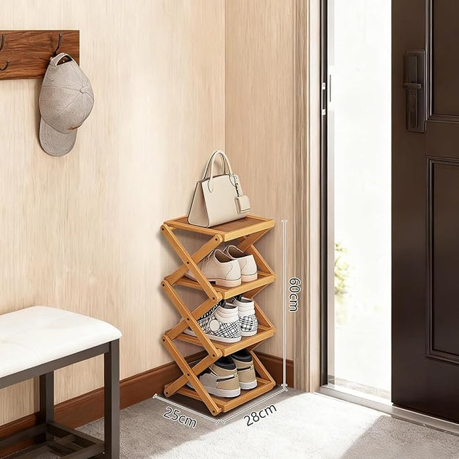 YYW Shoe Rack, Foldable Shoes Organizer Free Standing Shelf for Entryway, Closet, Hallway, Foldable X Shape Multi Tier Shoe Rack (Wood Color,4 Layers)